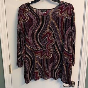 Maggie Barnes Black Multicolor Abstract Wave Print Long Sleeve Top